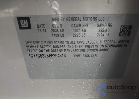 2014 Chevrolet Malibu 1Lt from USA, damaged, VIN 1G11C5SL3EF264813